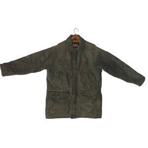 Vintage London Fog Leather Bomber Jacket M Long Brown Distressed Flap Pockets